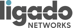 RABC-CCCR - Logo of Ligado Networks. The text is in bold, lowercase letters with "ligado" on top and "networks" below. The dot on the "i" is light blue. The overall color scheme is dark gray with a touch of blue.