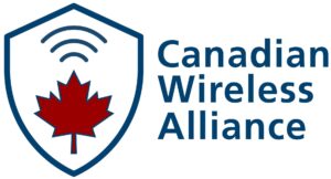 RABC-CCCR - A logo with a blue shield outline containing a red maple leaf and wireless signal lines above it. To the right, blue text reads "Canadian Wireless Alliance.